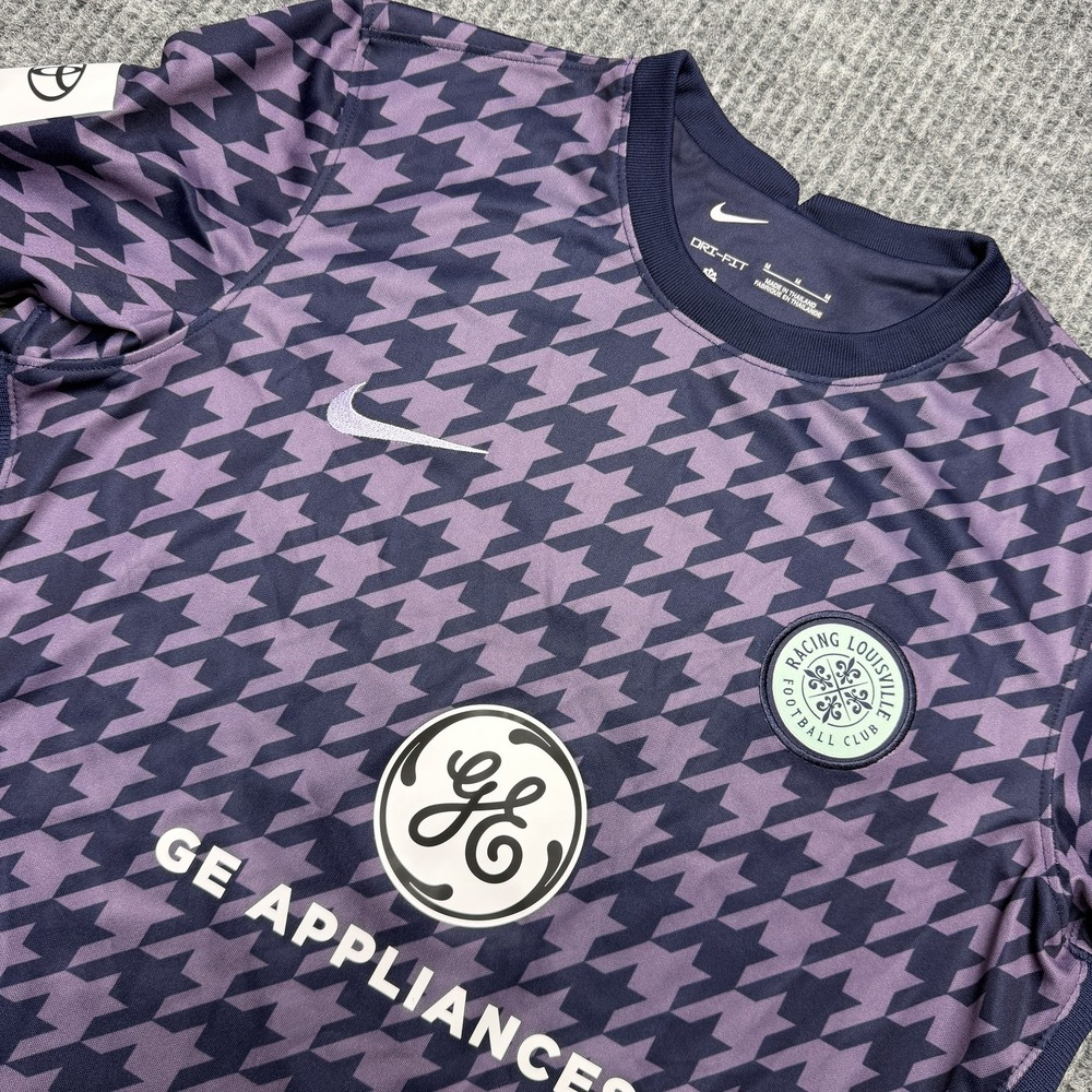 Racing Louisville FC Nike Dri Fit Jersey Womens M Purple Houndstooth Soccer NWSL